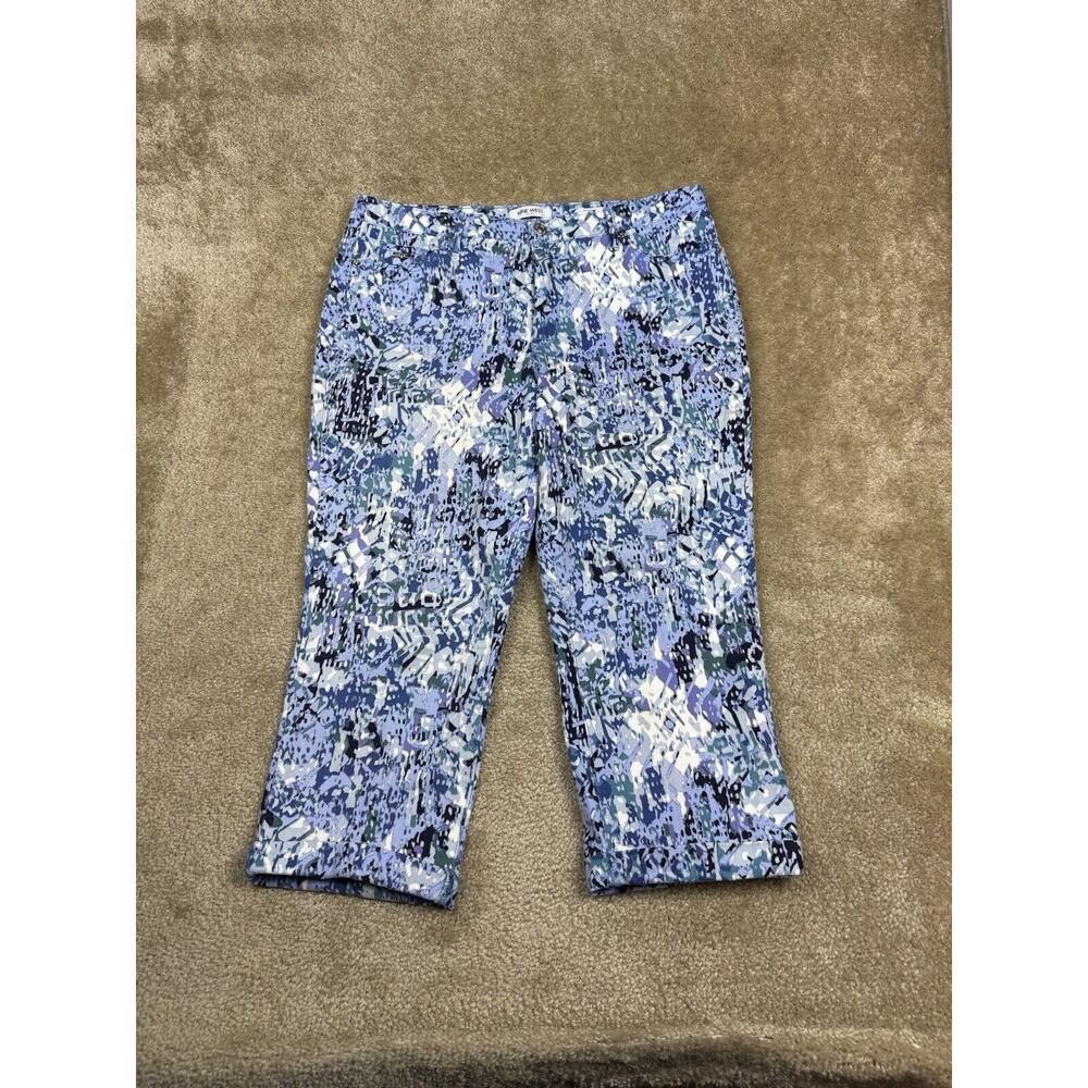 Nine West Jeans Chrystie Capri Cuffed Size 14 Blue Geometric Watercolor B100